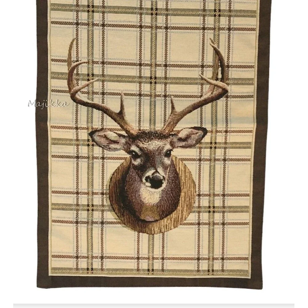 Hines of Oxford LUX Stag Tapestry Table Runner Dresser Scarf Plaid Tartan Cabin